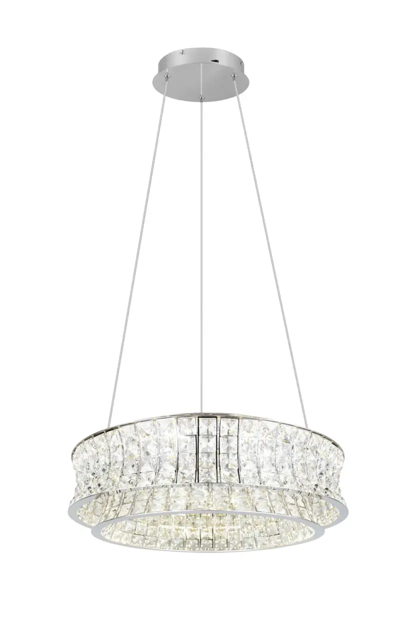 Trio Lighting – 334730106 Κρεμαστό Φωτιστικό LED ZEVION 42W Step Dimmable 5000lm CCT Χρώμιο & Κρύσταλλα Φ600