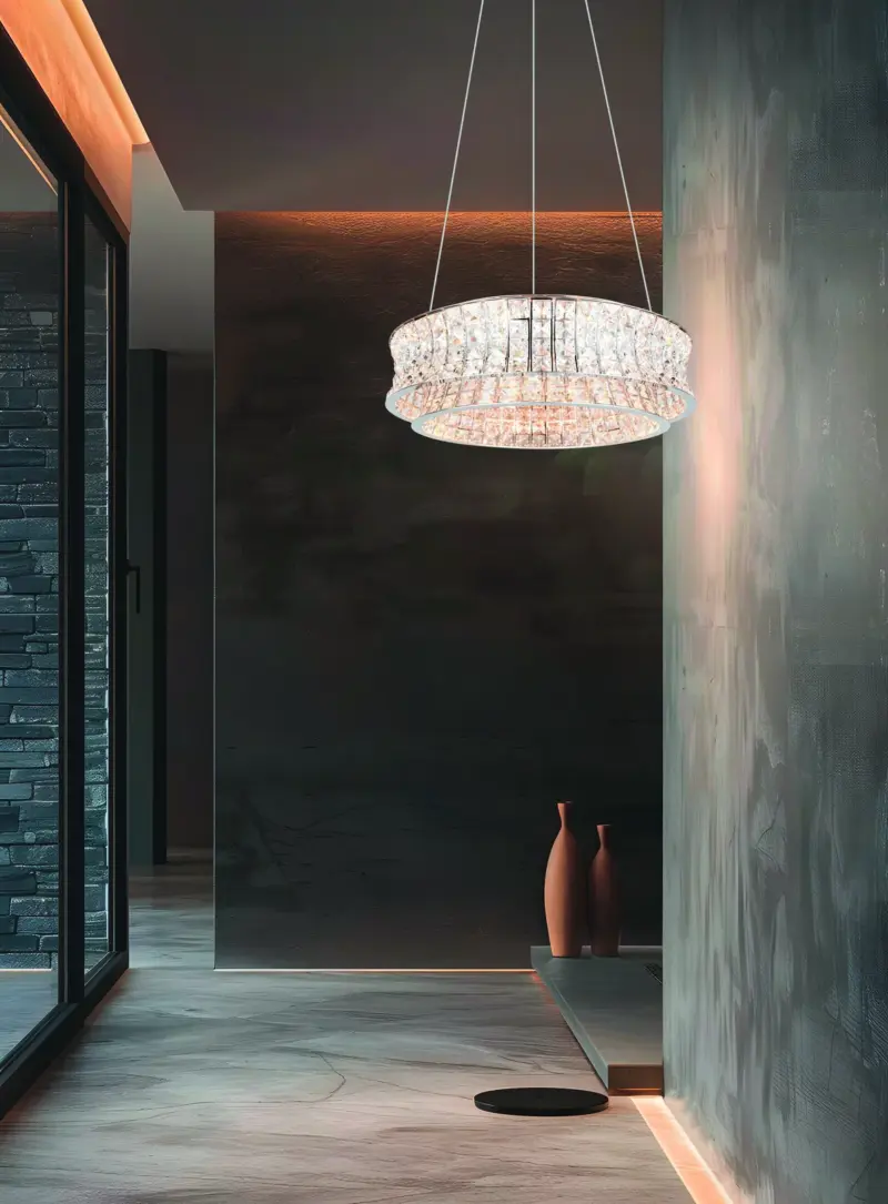 Trio Lighting – 334730106 Κρεμαστό Φωτιστικό LED ZEVION 42W Step Dimmable 5000lm CCT Χρώμιο & Κρύσταλλα Φ600