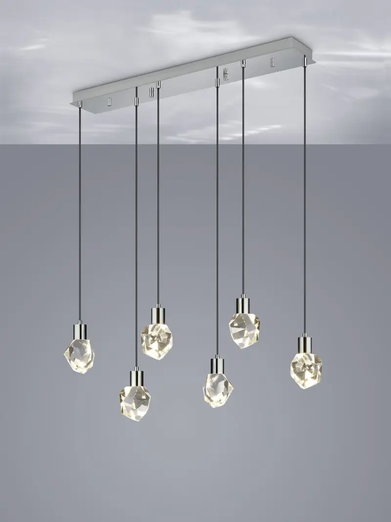 Trio Lighting VERANO – 354510606 Κρεμαστό Φωτιστικό Ράγα LED 33W 3960lm CCT Step Dimmable Χρώμιο με 6 Κρύσταλα
