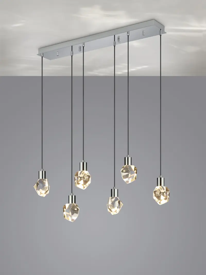 Trio Lighting VERANO – 354510606 Κρεμαστό Φωτιστικό Ράγα LED 33W 3960lm CCT Step Dimmable Χρώμιο με 6 Κρύσταλα