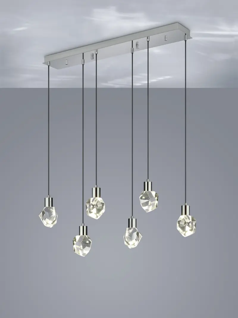 Trio Lighting VERANO – 354510606 Κρεμαστό Φωτιστικό Ράγα LED 33W 3960lm CCT Step Dimmable Χρώμιο με 6 Κρύσταλα