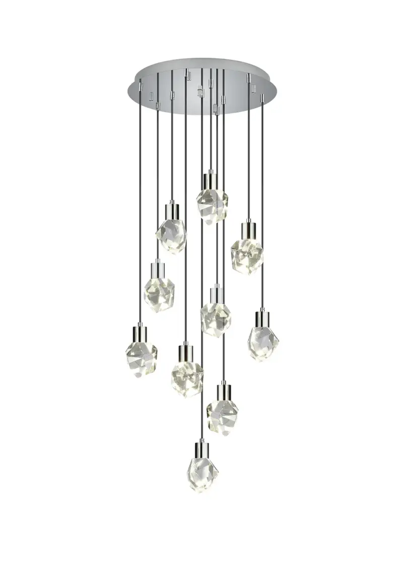 Trio Lighting VERANO – 354510606 Κρεμαστό Φωτιστικό Ροζέτα LED 55W 6600lm CCT Step Dimmable Χρώμιο με 10 Κρύσταλα
