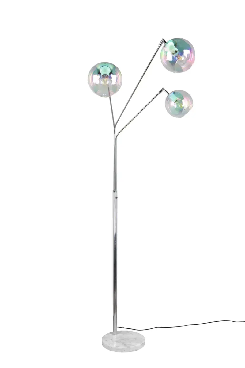 Φωτιστικό Δαπέδου Trio Lighting Νίκελ Βάση Λευκό Μάρμαρο με 3xE27 Γυάλινες Διάφανες Μπάλες – 416900306