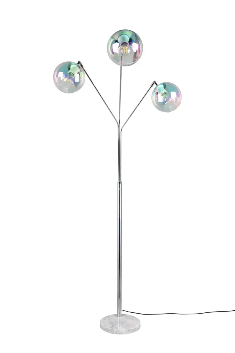 Φωτιστικό Δαπέδου Trio Lighting Νίκελ Βάση Λευκό Μάρμαρο με 3xE27 Γυάλινες Διάφανες Μπάλες – 416900306