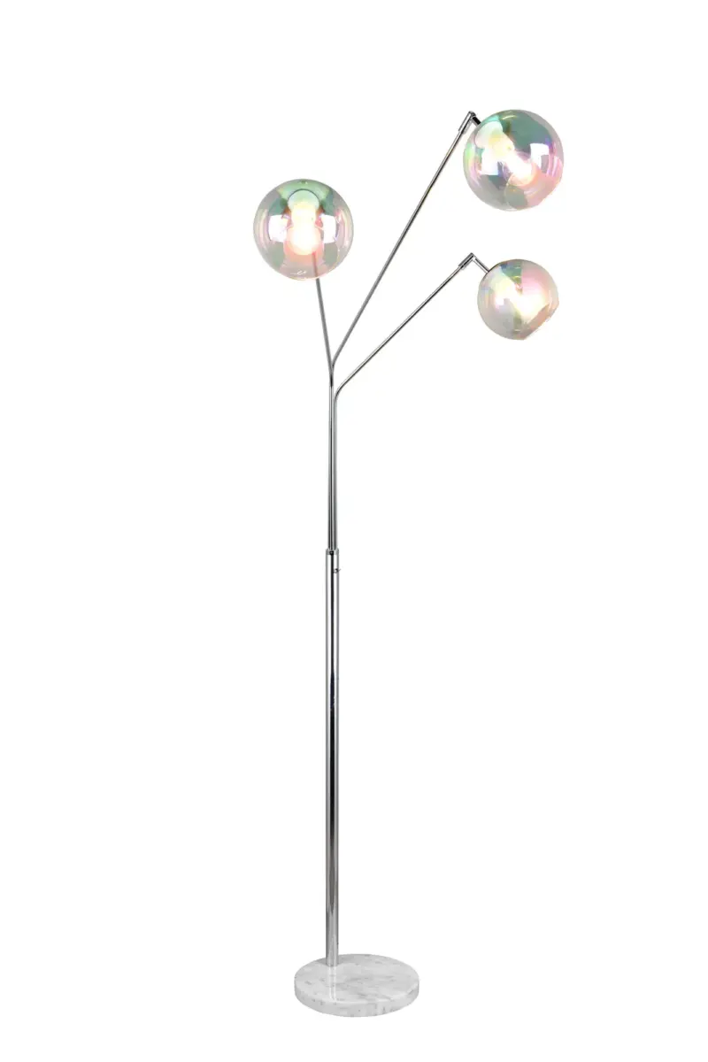 Φωτιστικό Δαπέδου Trio Lighting Νίκελ Βάση Λευκό Μάρμαρο με 3xE27 Γυάλινες Διάφανες Μπάλες – 416900306