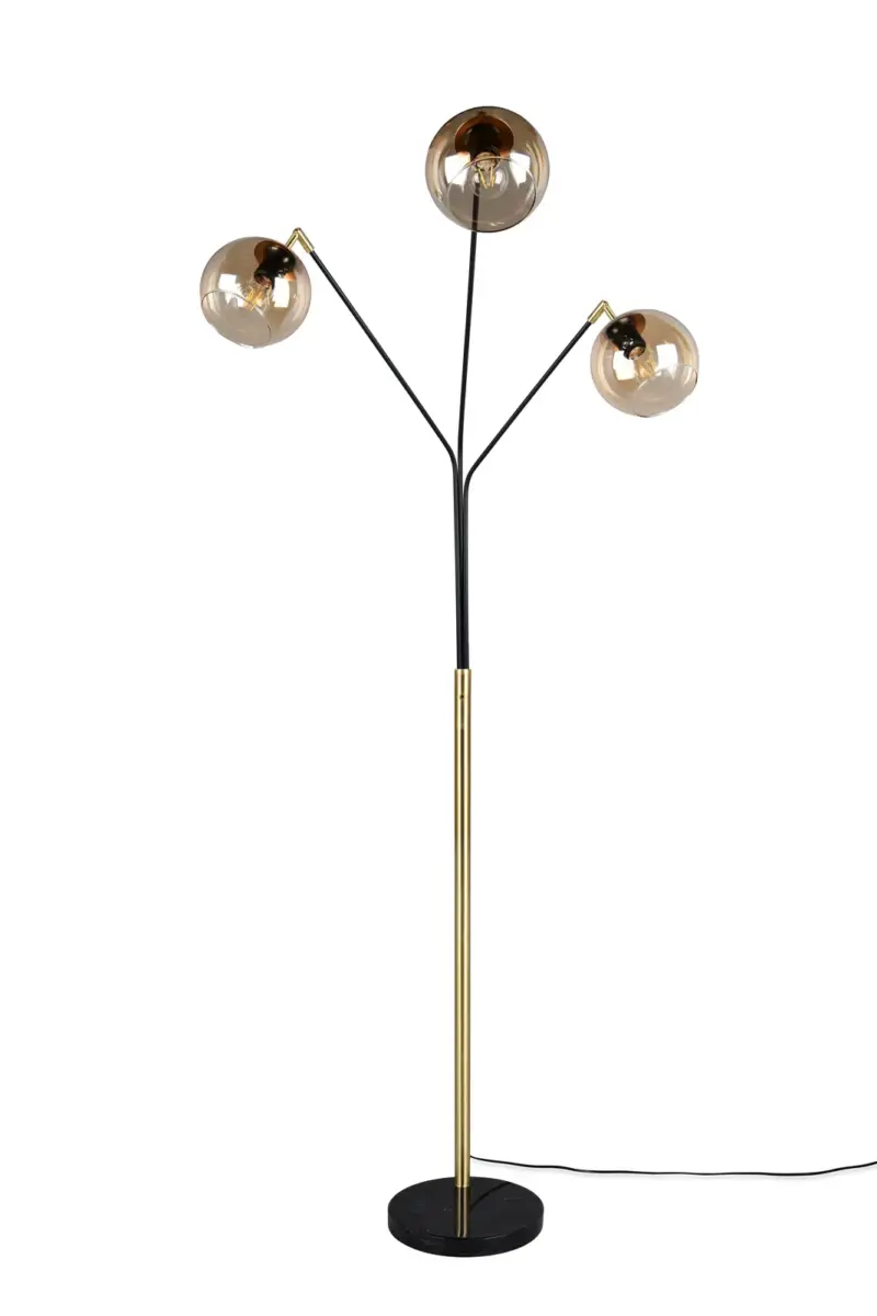 Φωτιστικό Δαπέδου Trio Lighting Μαύρο/Χρυσό με 3xE27 Γυάλινες Μελί Μπάλες – 416900380