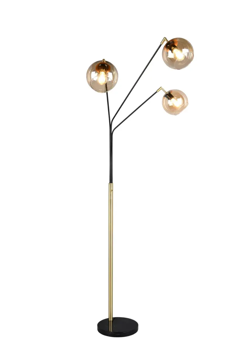 Φωτιστικό Δαπέδου Trio Lighting Μαύρο/Χρυσό με 3xE27 Γυάλινες Μελί Μπάλες – 416900380