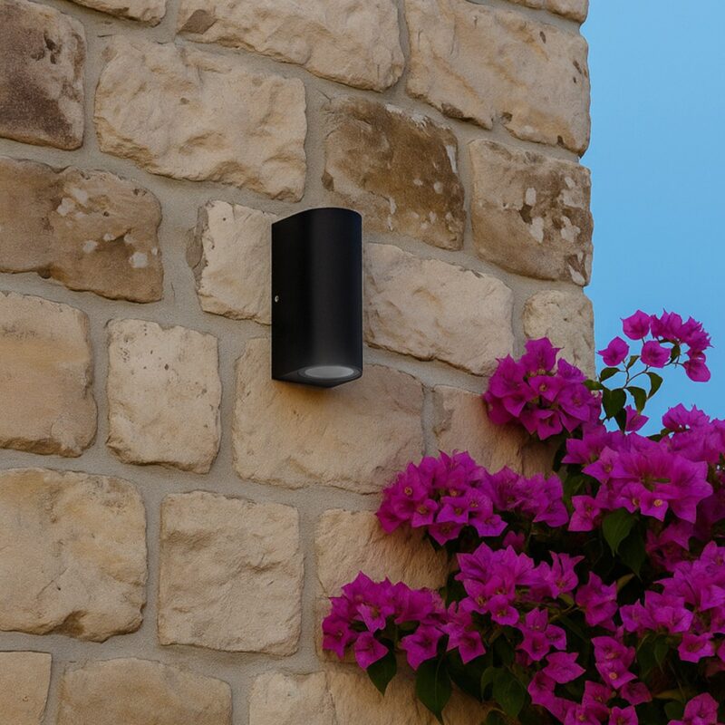 kelvo® MURANO KLV-101-0015 Φωτιστικό Τοίχου / Απλίκα για 2 Λάμπες MR16 με Ντουί GU10 AC 220-240V Αδιάβροχο IP65 – Μαύρο Ματ – Μ8 x Π8 x Υ15cm