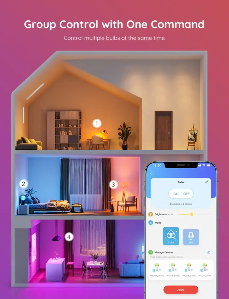 Smart Wi-Fi & Bluetooth Λάμπα LED E27 800lm 9W H6004 Govee 1.SH.01.G035
