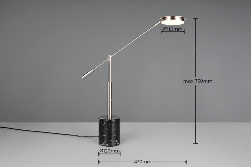 Trio Lighting Επιτραπέζιο Φωτιστικό LED FIORE 10W Dimmable 1200lm CCT Νίκελ Ματ & Μαύρο Μάρμαρο – 554610107