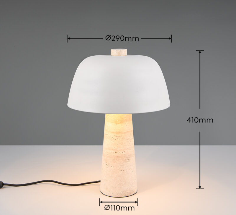 Trio Lighting Timba 567800276 – Επιτραπέζιο Φωτιστικό με Τραβερτίνη πέτρα Λευκό & 2 × E27