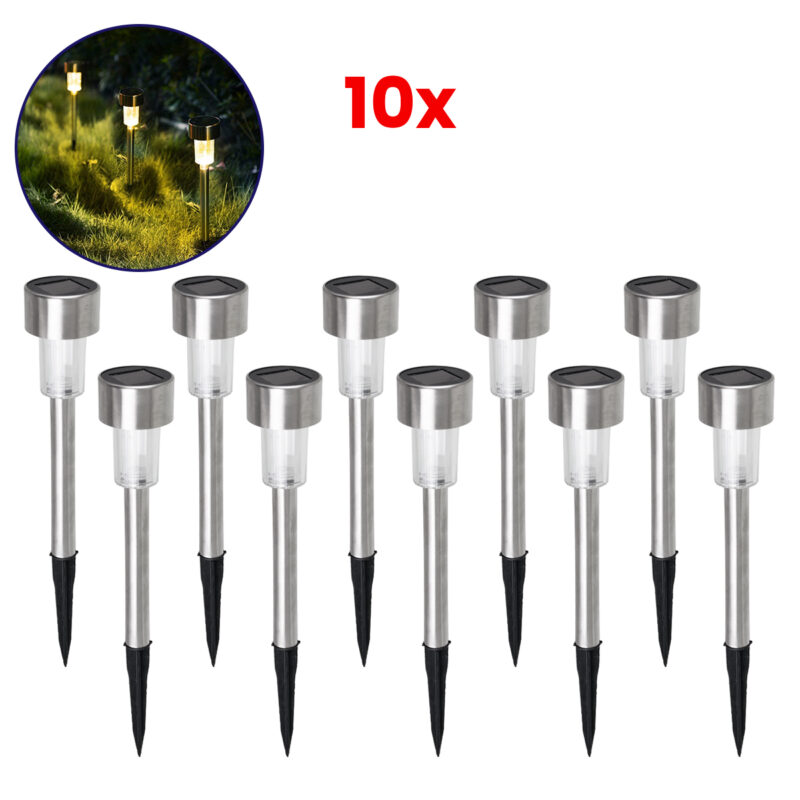 GloboStar® 71521-10 ΣΕΤ 10 Τεμαχίων Αυτόνομα Ηλιακά Φωτιστικά LED SMD 1W 40lm με Ενσωματωμένη Μπαταρία 600mAh – Φωτοβολταϊκό Πάνελ με Αισθητήρα Ημέρας-Νύχτας Αδιάβροχο IP65 Φανάρι Κήπου Στρογγυλό Θερμό Λευκό 2700K