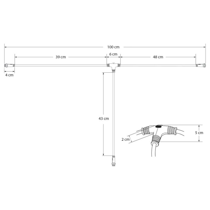 GLOBOSTAR® CONNECTOR 60957 5 Pin Καλώδιο/Επέκταση Τ 1 Μέτρου με Είσοδο 1 x Αρσενικό Βύσμα & Έξοδο 2 x Θηλυκά Βύσματα Αδιάβροχο IP68 – Μαύρο – Μ100 x Π52 x Υ2cm