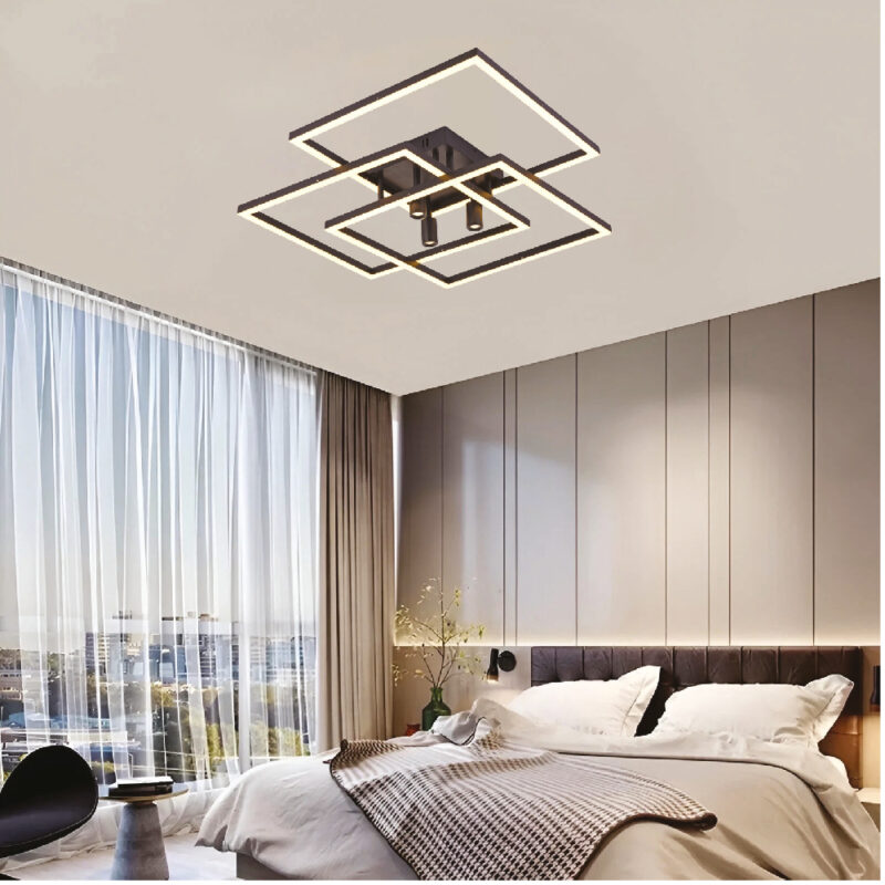 Inlight Πλαφονιέρα οροφής LED 72W & 3*3W 3CCT σε μαύρη απόχρωση D:64x64cm (6112)