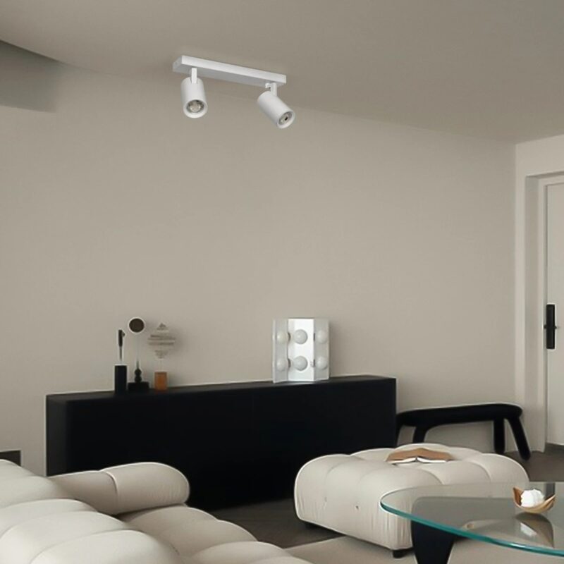 kelvo® SPOTA KLV-101-0137 Κινούμενο Φωτιστικό Σποτ Οροφής για 2 Λάμπες MR16 με Ντουί GU10 AC 220-240V IP20 – Λευκό Ματ – Μ30 x Π6 x Υ14.5cm