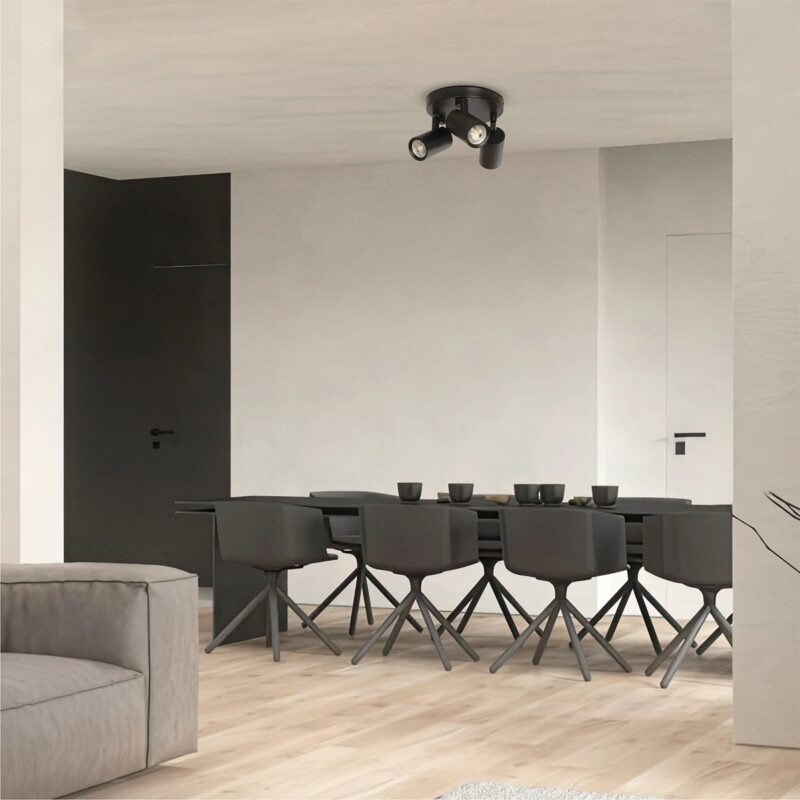 kelvo® SPOTA KLV-101-0144 Κινούμενο Φωτιστικό Σποτ Οροφής για 3 Λάμπες MR16 με Ντουί GU10 AC 220-240V IP20 – Μαύρο Ματ – Μ19 x Π19 x Υ14cm