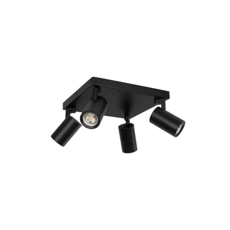 kelvo® SPOTA KLV-101-0146 Κινούμενο Φωτιστικό Σποτ Οροφής για 4 Λάμπες MR16 με Ντουί GU10 AC 220-240V IP20 – Μαύρο Ματ – Μ26 x Π26 x Υ14cm