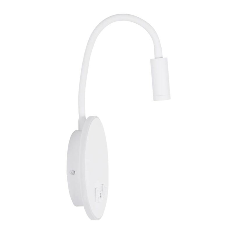GLOBOSTAR® GOOSE 61693 Μοντέρνο Φωτιστικό Τοίχου – Απλίκα Ξενοδοχείου Reading Light με Φορτιστή USB 3A LED 6W 600lm 36° & 360° AC 220-240V IP20 Θερμό Λευκό 2700K – CREE XPE & Lumileds SMD Chip – Λευκό Ματ – Μ15.5 x Π15 x Υ30.5cm – 3 Χρόνια Εγγύηση