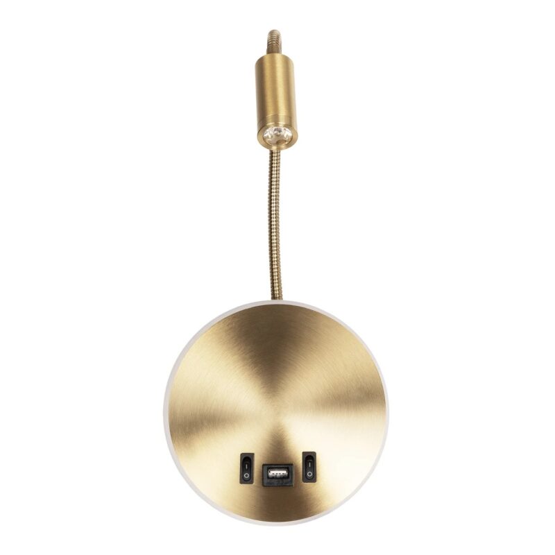 GLOBOSTAR® GOOSE 61697 Μοντέρνο Φωτιστικό Τοίχου – Απλίκα Ξενοδοχείου Reading Light με Φορτιστή USB 3A LED 6W 600lm 36° & 360° AC 220-240V IP20 Θερμό Λευκό 2700K – CREE XPE & Lumileds SMD Chip – Χρυσό Βούρτσας – Μ15.5 x Π15 x Υ30.5cm – 3 Χρόνια Εγγύηση