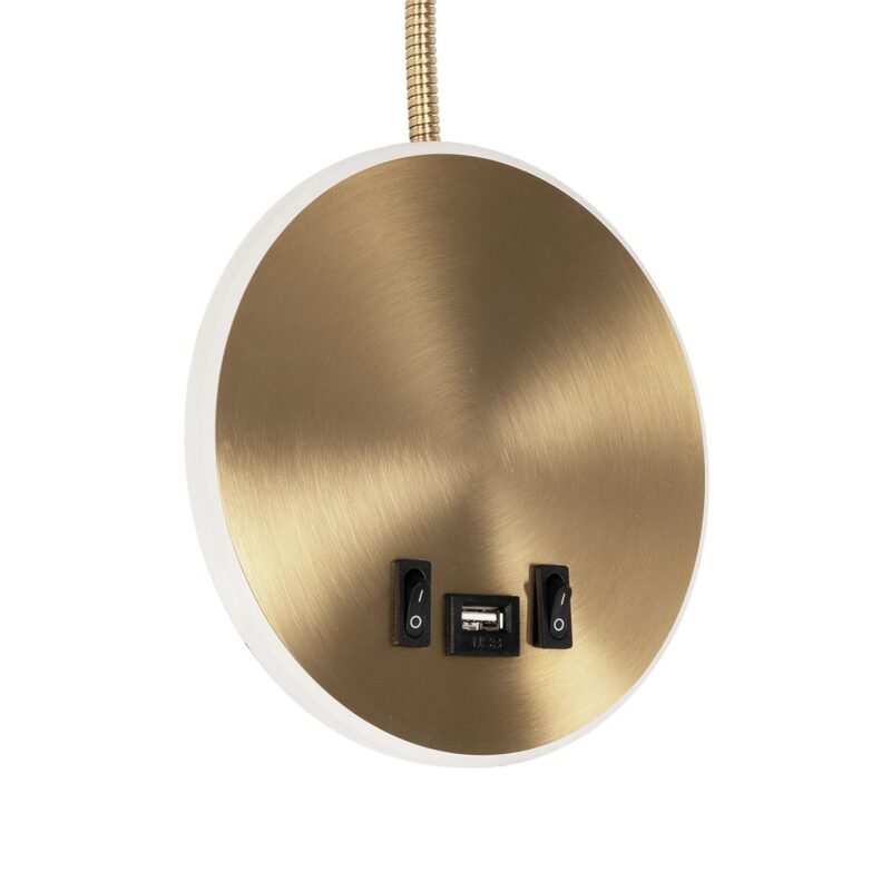 GLOBOSTAR® GOOSE 61697 Μοντέρνο Φωτιστικό Τοίχου – Απλίκα Ξενοδοχείου Reading Light με Φορτιστή USB 3A LED 6W 600lm 36° & 360° AC 220-240V IP20 Θερμό Λευκό 2700K – CREE XPE & Lumileds SMD Chip – Χρυσό Βούρτσας – Μ15.5 x Π15 x Υ30.5cm – 3 Χρόνια Εγγύηση