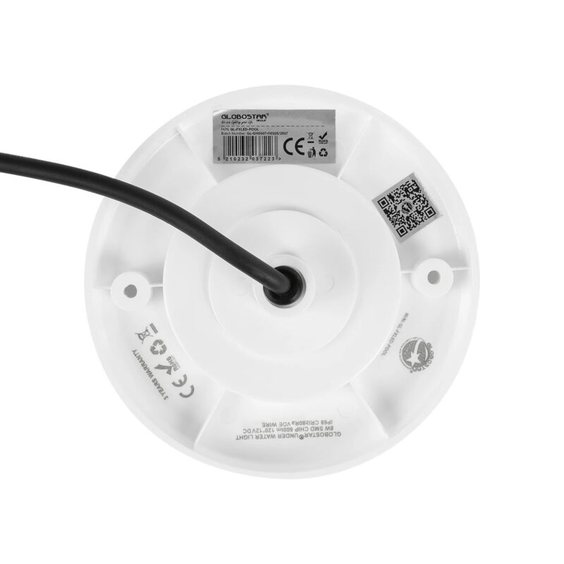 GLOBOSTAR® POOLARTY 61716 Υποβρύχιο Φωτιστικό για Σιντριβάνια/Πισίνες LED 8W 600lm 120° DC 12V Αδιάβροχο IP68 Θερμό Λευκό 2700K Dimmable – Bridgelux SMD Chip – 1m VDE Rubber Καλώδιο – Μ13 x Π13 x Υ2cm – 3 Χρόνια Εγγύηση