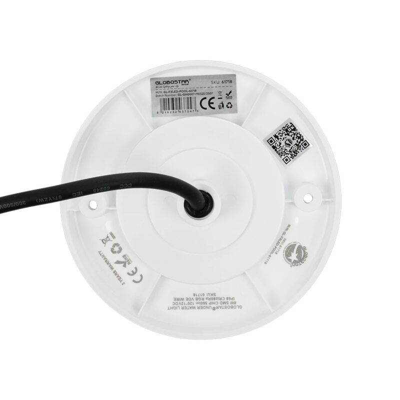 GLOBOSTAR® POOLARTY 61718 Υποβρύχιο Φωτιστικό για Σιντριβάνια/Πισίνες LED 8W 560lm 120° DC 12V Αδιάβροχο IP68 RGB Dimmable – Bridgelux SMD Chip – 1m VDE Rubber Καλώδιο – Μ13 x Π13 x Υ2cm – 3 Χρόνια Εγγύηση