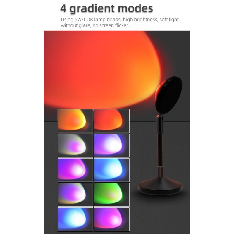 GLOBOSTAR® SUNSET GLB-106-0022 Επιτραπέζιο Φωτιστικό Πορτατίφ Προτζέκτορας Sunset με RF Ασύρματο Χειριστήριο & Λειτουργία μέσω WiFi APP LED 6W 360lm 60° AC 220-240V IP20 Πολύχρωμο RGB Dimmable – Sanan SMD Chip – Μαύρο – Μ10 x Π10 x Υ27cm – 2 Χρόνια Εγγύηση