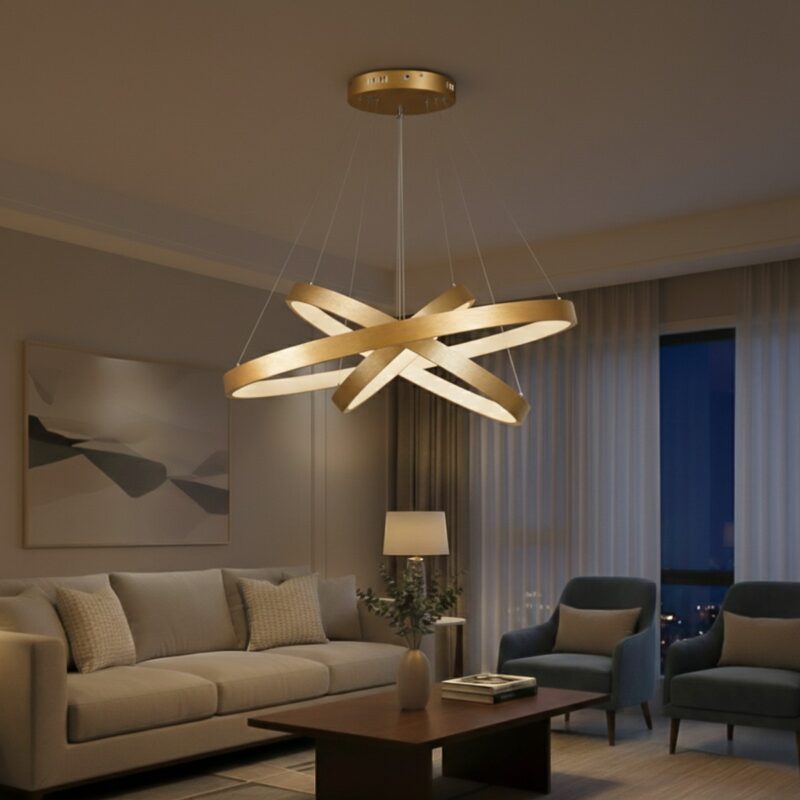 kelvo® NEMESIS KLV-101-0222-V2 Κρεμαστό Φωτιστικό Οροφής LED 120W 12000lm 180° AC 220-240V IP20 Ρυθμιζόμενο Λευκό CCT με Χειριστήριο από 2700K έως 6000K Dimmable – Lumileds SMD Chip – Χρυσό Πλατίνα – Μ80 x Π80 x Υ80cm – 3 Χρόνια Εγγύηση