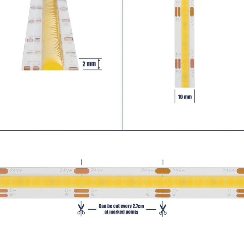 GLOBOSTAR® BEE 70349 Ταινία LED 14W/m 1540lm/m 120° DC 24V IP20 608 x COB Chip/m Ρυθμιζόμενο Λευκό CCT από 2700K έως 6000K Dimmable – Sanan COB Chip – Μ500 x Π1 x Υ0.2cm – Ρολό 5 Μέτρων – 5 Χρόνια Εγγύηση