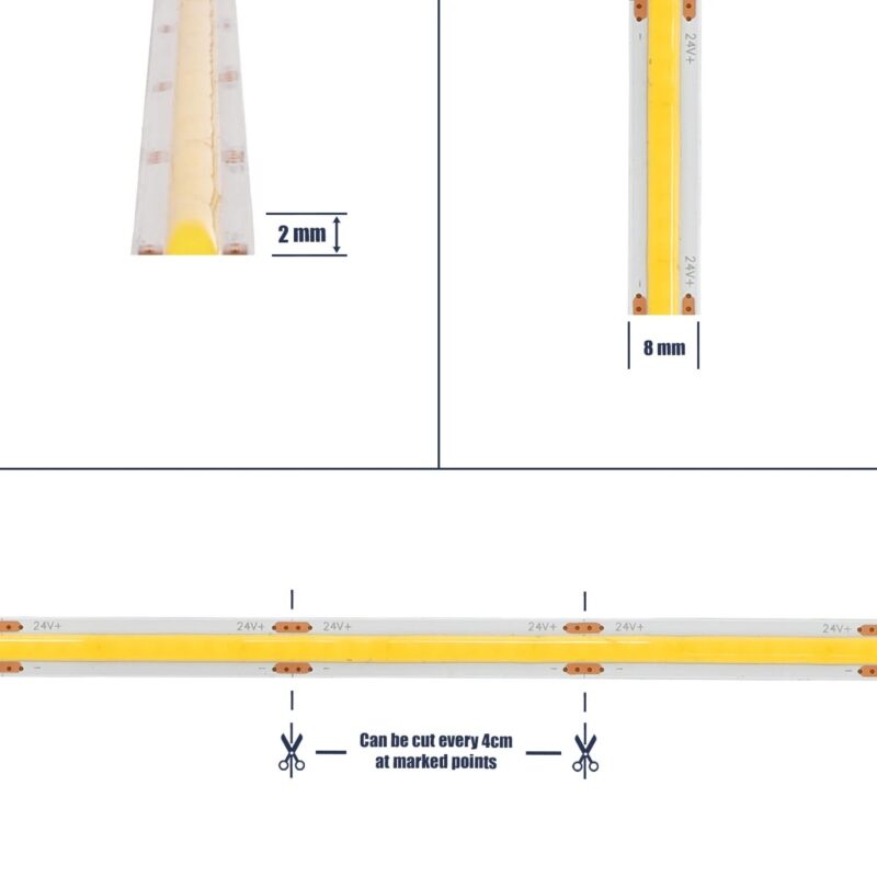 GLOBOSTAR® BEE 70359 Ταινία LED 8W/m 880lm/m 120° DC 24V IP20 320 x COB Chip/m Ψυχρό Λευκό 6000K Dimmable – Sanan COB Chip – Μ500 x Π0.8 x Υ0.2cm – Ρολό 5 Μέτρων – 5 Χρόνια Εγγύηση