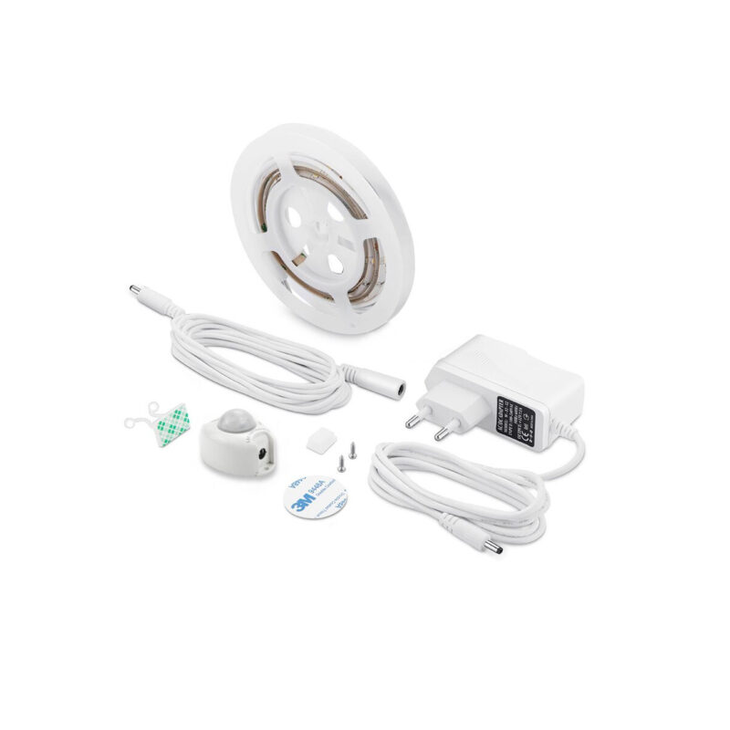 GLOBOSTAR® NIGHTSTEP 70400 Σετ Ταινίας με Αισθητήρα Κίνησης-Ημέρας-Νύχτας & Τροφοδοτικό LED 3W 300lm 120° AC 220-240V Αδιάβροχο IP65 36 x SMD2835 Φυσικό Λευκό 4500K – Sanan SMD Chip – Μ120 x Π0.8 x Υ0.2cm – 2 Χρόνια Εγγύηση