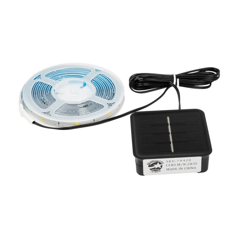 GLOBOSTAR® SOLARSTRIP 70420 Σετ Ταινίας με Αισθητήρα Ημέρας-Νύχτας LED 3W 120lm 120° DC 5V με Φωτοβολταϊκό Panel 5V 0.3W Αδιάβροχο IP65 90 x SMD2835 Chip Θερμό Λευκό 2700K Dimmable – Sanan SMD Chip – Μ300 x Π0.8 x Υ0.3cm – Ρολό 3 Μέτρων – 2 Χρόνια Εγγύηση