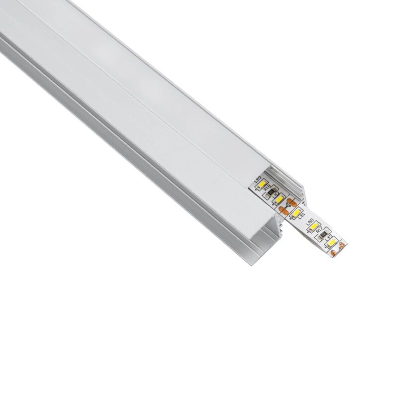 GLOBOSTAR® ALP-R-SHELF DODA 70814-1M Χωνευτό Προφίλ Αλουμινίου Ειδικό για Φωτισμό Ραφιού 18mm με Λευκό Γαλακτερό Πατητό Κάλυμμα για Ταινίες LED IP20 – Ασημί & Λευκό – Μ100 x Π1.5 x Υ2cm