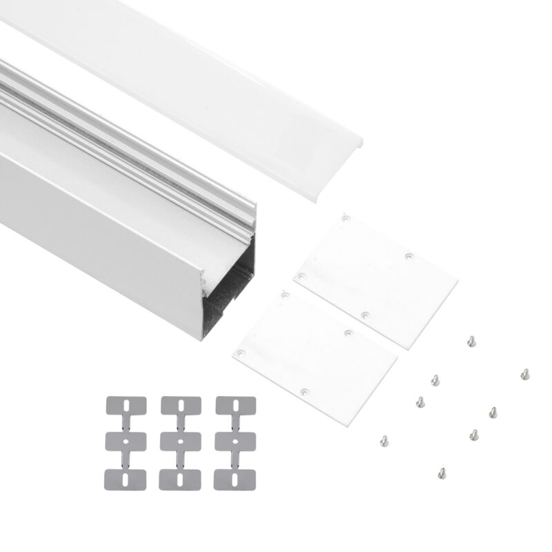 GloboStar® SURFACEPENDANT-PROFILE 70827-3M Προφίλ Αλουμινίου – Βάση & Ψύκτρα Ταινίας LED με Λευκό Γαλακτερό Κάλυμμα – Επιφανειακή & Κρεμαστή Χρήση – Πατητό Κάλυμμα – Λευκό – 3 Μέτρα – Μ300 x Π5 x Υ7cm