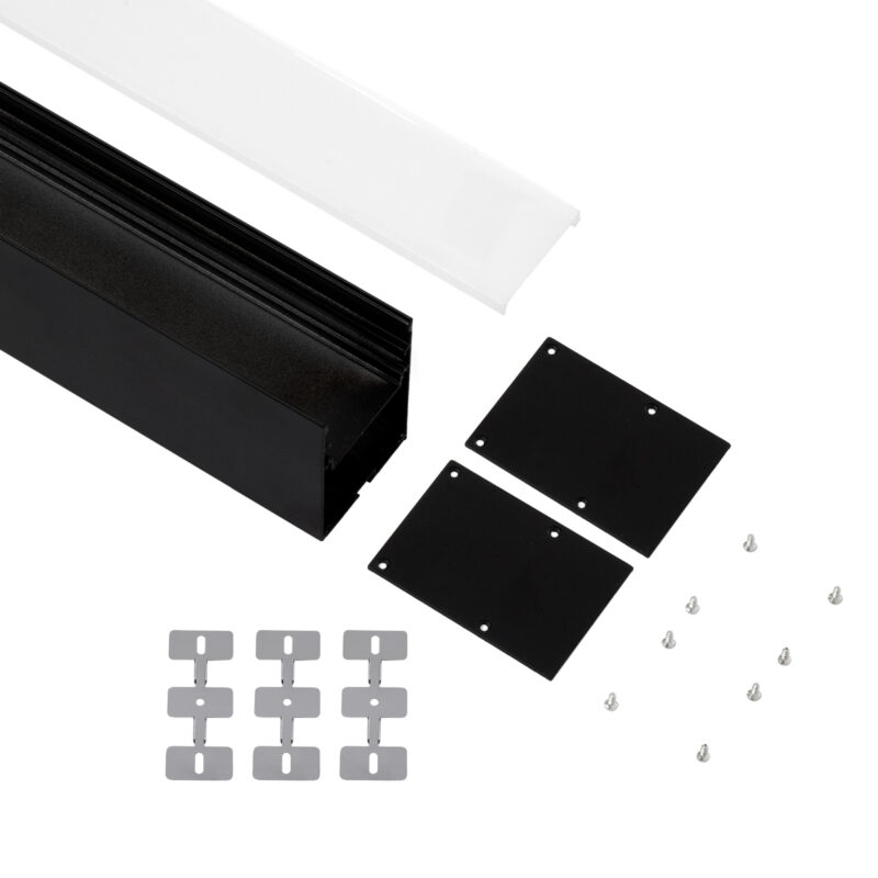 GLOBOSTAR® ALP-LINEAR VERTEX 70828-3M Επιφανειακό Προφίλ Αλουμινίου με Λευκό Γαλακτερό Πατητό Κάλυμμα για Ταινίες LED IP20 – Μαύρο & Λευκό – Μ300 x Π5 x Υ7cm