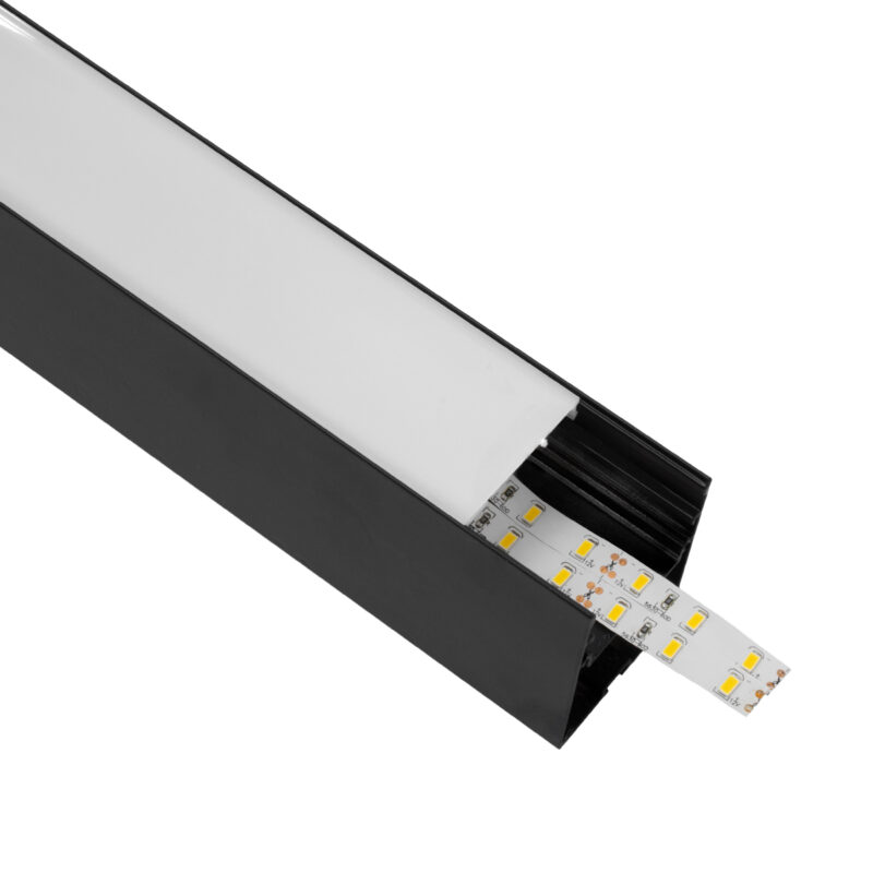 GLOBOSTAR® ALP-LINEAR VERTEX 70828-3M Επιφανειακό Προφίλ Αλουμινίου με Λευκό Γαλακτερό Πατητό Κάλυμμα για Ταινίες LED IP20 – Μαύρο & Λευκό – Μ300 x Π5 x Υ7cm