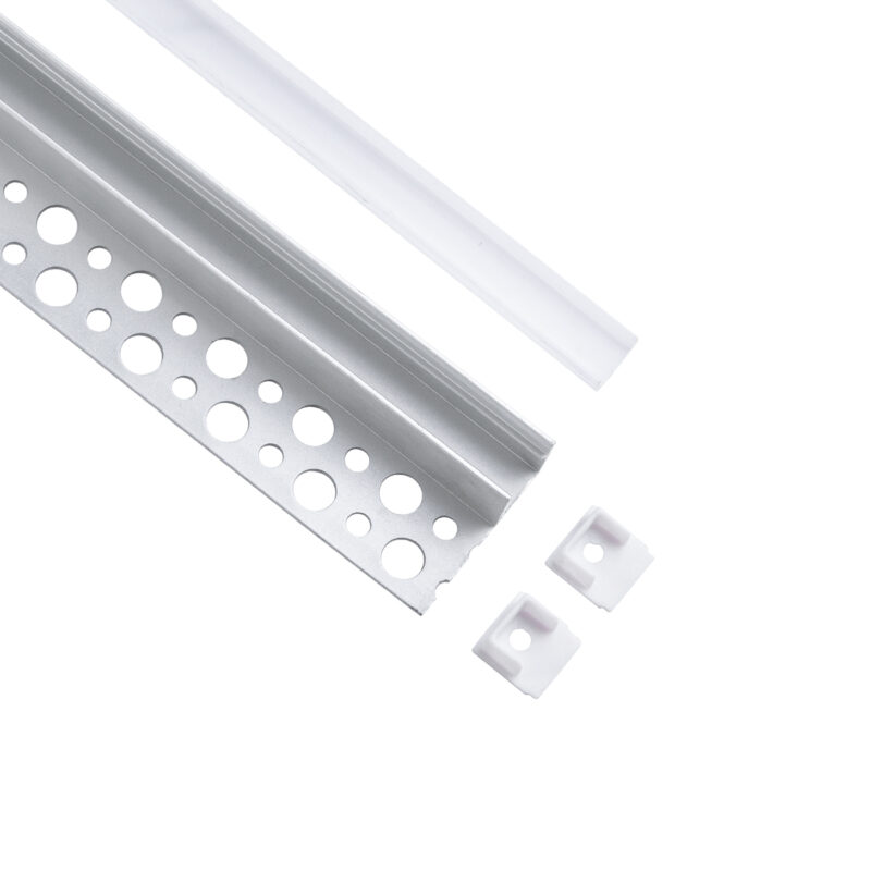 GLOBOSTAR® ALP-PLASTERIN GYPSO 70834-3M Χωνευτό Τερματικό Προφίλ Αλουμινίου Ειδικό για Γυψοσανίδα με Λευκό Γαλακτερό Πατητό Κάλυμμα για Ταινίες LED IP20 – Ασημί & Λευκό – Μ300 x Π3.3 x Υ1.5cm – Πακέτο 5 Τεμαχίων