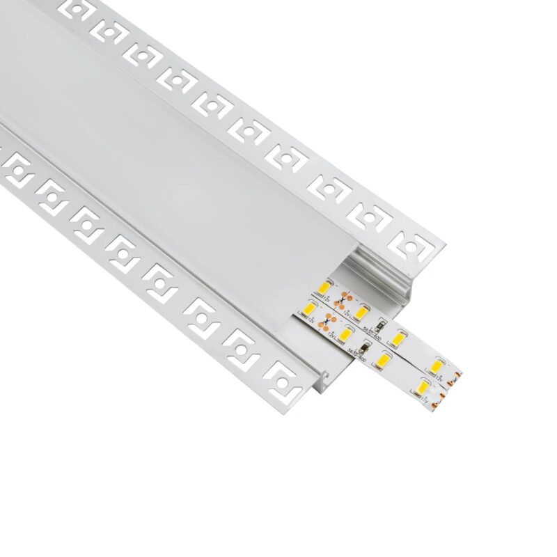 GLOBOSTAR® ALP-PLASTERIN GYPSO 70862-1M Χωνευτό Προφίλ Αλουμινίου Ειδικό για Γυψοσανίδα με Λευκό Γαλακτερό Πατητό Κάλυμμα για Ταινίες LED IP20 – Ασημί & Λευκό – Μ100 x Π8.8 x Υ2cm