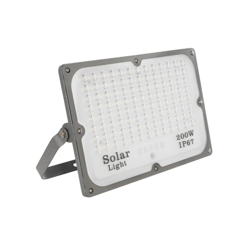 GLOBOSTAR® LUMOVOX 73068 Προβολέας LED 200W 10000lm 120° DC 5V με Φωτοβολταϊκό Panel 5V 12W & Επαναφορτιζόμενη Μπαταρία Li-ion 3.2V 10000mAh Αδιάβροχο IP67 Ψυχρό Λευκό 6000K – 180 x SMD2835 Sanan Chip – Γκρι Ανθρακί – Μ29.5 x Π5.5 x Υ19cm – 2 Χρόνια Εγγύηση