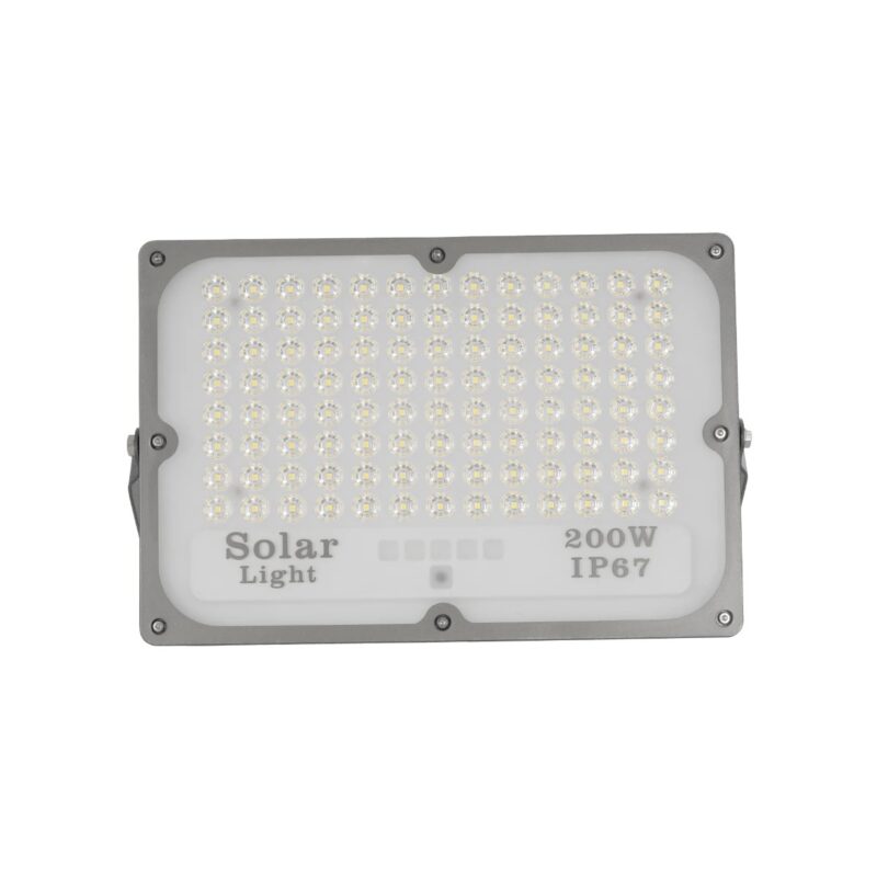 GLOBOSTAR® LUMOVOX 73068 Προβολέας LED 200W 10000lm 120° DC 5V με Φωτοβολταϊκό Panel 5V 12W & Επαναφορτιζόμενη Μπαταρία Li-ion 3.2V 10000mAh Αδιάβροχο IP67 Ψυχρό Λευκό 6000K – 180 x SMD2835 Sanan Chip – Γκρι Ανθρακί – Μ29.5 x Π5.5 x Υ19cm – 2 Χρόνια Εγγύηση