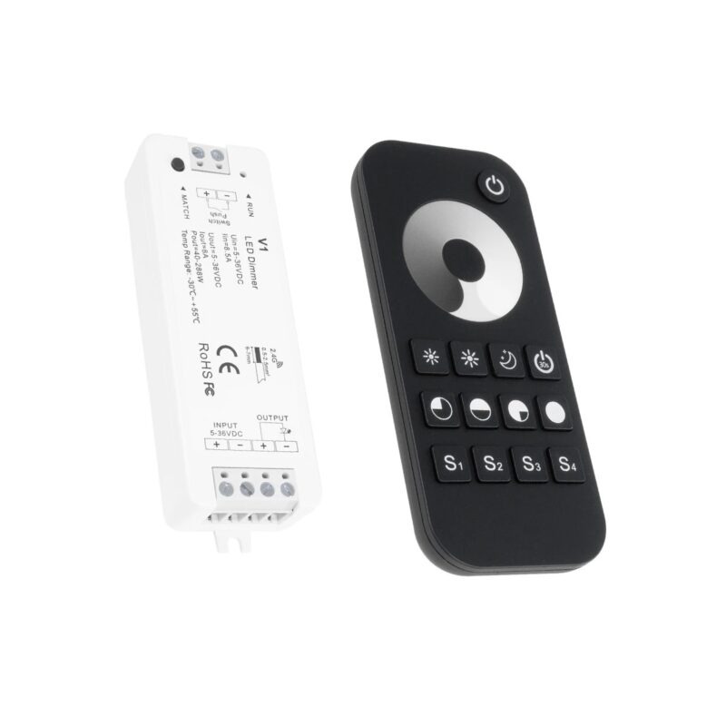 GloboStar® 73118 RT1+V1 SKYDANCE ΣΕΤ Dimmer & Ασύρματο Χειριστήριο Αφής 1 Group RF 2.4Ghz 8A Max DC 5-36V (288W) – DC 3V IP20 – 5 Χρόνια Εγγύηση
