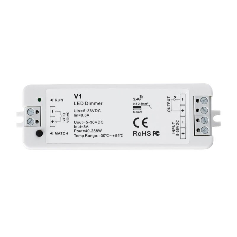GloboStar® 73118 RT1+V1 SKYDANCE ΣΕΤ Dimmer & Ασύρματο Χειριστήριο Αφής 1 Group RF 2.4Ghz 8A Max DC 5-36V (288W) – DC 3V IP20 – 5 Χρόνια Εγγύηση
