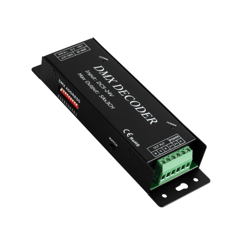 GLOBOSTAR® RGBCONTROLLER 73412 DMX Dimmer / Controller με RF Ασύρματο Χειριστήριο με 3 x 15A 75W Κανάλια DC 5-24V 15A 360W Max IP20 – DMX512 & RF2.4Ghz – Μ17.5 x Π3 x Υ3.5cm – 1 Χρόνος Εγγύηση