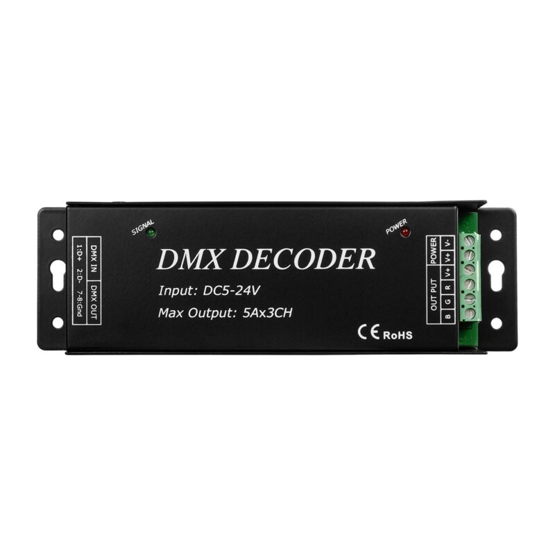 GLOBOSTAR® RGBCONTROLLER 73412 DMX Dimmer / Controller με RF Ασύρματο Χειριστήριο με 3 x 15A 75W Κανάλια DC 5-24V 15A 360W Max IP20 – DMX512 & RF2.4Ghz – Μ17.5 x Π3 x Υ3.5cm – 1 Χρόνος Εγγύηση
