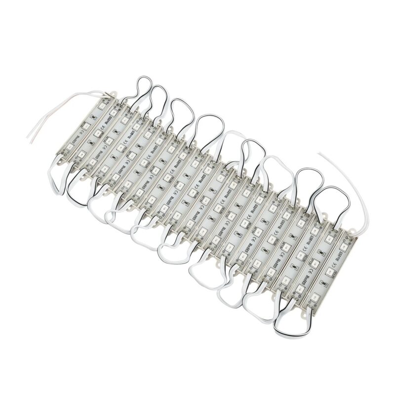 GLOBOSTAR® MODULARI 73703 Module LED 0.8W 64lm 120° DC 12V Αδιάβροχο IP65 3 x SMD5050 Chip Κόκκινο Dimmable – Μ8.6 x Π1.2 x Υ0.5cm – Πακέτο 20 Τεμαχίων – 3 Χρόνια Εγγύηση
