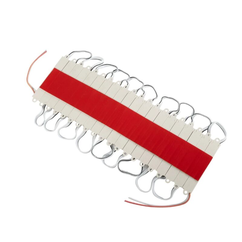 GLOBOSTAR® MODULARI 73703 Module LED 0.8W 64lm 120° DC 12V Αδιάβροχο IP65 3 x SMD5050 Chip Κόκκινο Dimmable – Μ8.6 x Π1.2 x Υ0.5cm – Πακέτο 20 Τεμαχίων – 3 Χρόνια Εγγύηση