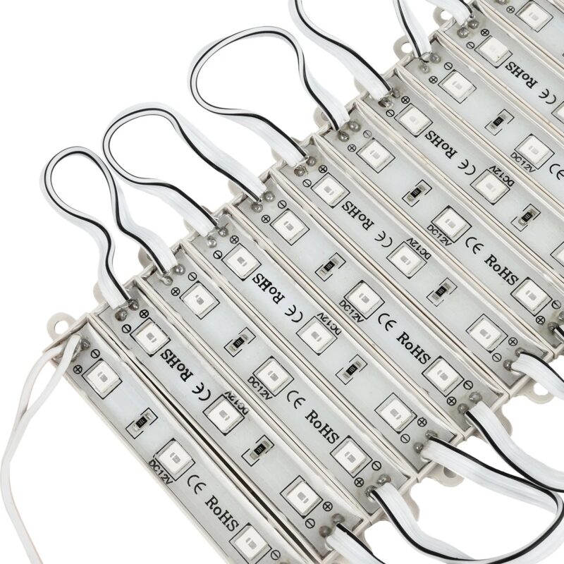 GLOBOSTAR® MODULARI 73703 Module LED 0.8W 64lm 120° DC 12V Αδιάβροχο IP65 3 x SMD5050 Chip Κόκκινο Dimmable – Μ8.6 x Π1.2 x Υ0.5cm – Πακέτο 20 Τεμαχίων – 3 Χρόνια Εγγύηση