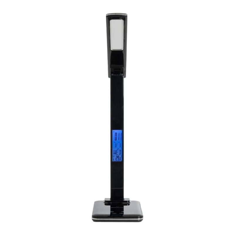 GLOBOSTAR® ZENTIME 76564 Μοντέρνο Επιτραπέζιο Φωτιστικό Γραφείου με Ασύρματη Φόρτιση 10W 2A & Ψηφιακό Ρολόι LED 3.5W 350lm 120° DC 5V με USB-C IP20 Ρυθμιζόμενο Λευκό CCT με Αφή 2700K/4500K/6000K Dimmable – Sanan SMD Chip – Μαύρο – Μ18 x Π12 x Υ40cm – 2 Χρόνια Εγγύηση