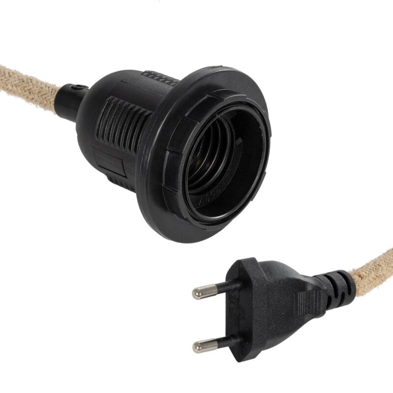 GLOBOSTAR® WHIP 77660 Μοντέρνο DIY Φωτιστικό με Υφασμάτινο Καλώδιο, Ντουί 1 x E27, Διακόπτη On/Off & Πρίζα AC 220-240V IP20 – Μπεζ & Μαύρο – Μ150 x Π5.8 x Υ5.8cm