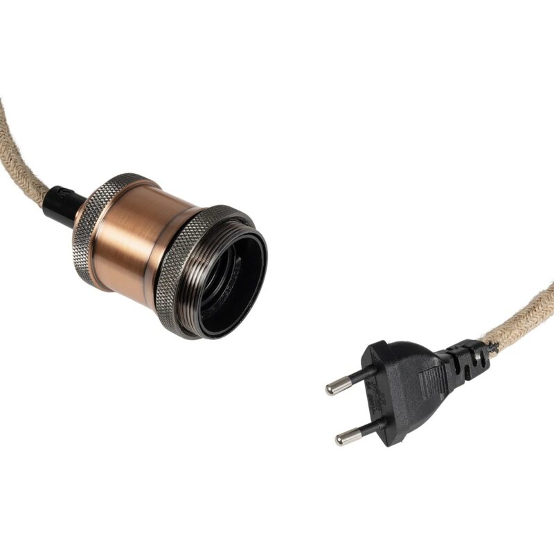 GLOBOSTAR® WHIP 77662 Μοντέρνο DIY Φωτιστικό με Υφασμάτινο Καλώδιο, Ντουί 1 x E27, Διακόπτη On/Off & Πρίζα AC 220-240V IP20 – Μπεζ & Χάλκινο – Μ150 x Π4 x Υ4cm